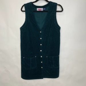 Vintage Dark Green Wide Wale Corduroy Dress Sz Large